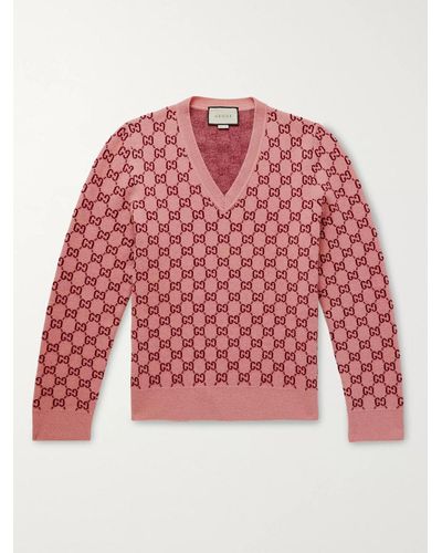 Gucci GG Monogram Felted-wool Blend V-neck Sweater - Pink