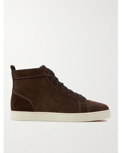 Christian Louboutin Louis Logo-embellished Suede High-top Trainers - Brown