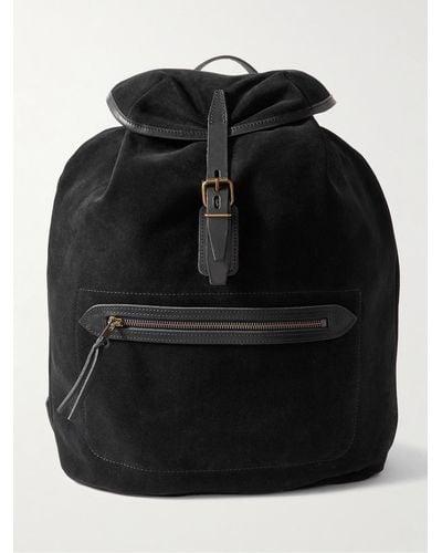 Bleu De Chauffe Camp Leather-trimmed Suede Backpack - Black