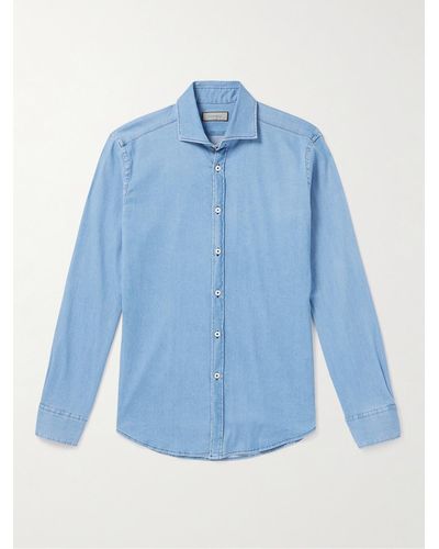 Canali Cotton-blend Chambray Shirt - Blue