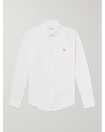 Maison Kitsuné Hemd aus Baumwollpopeline mit Button-Down-Kragen und Logostickerei - Weiß