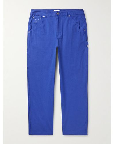 Pop Trading Co. Pantaloni a gamba dritta in cotone ripstop con logo ricamato - Blu