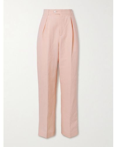 Umit Benan Wide-leg Pleated Linen Suit Trousers - Pink