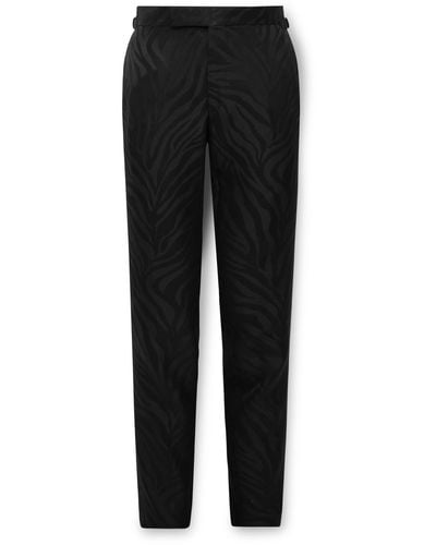 Tom Ford Austin Straight-leg Wool And Silk-blend Satin-jacquard Suit Pants - Black