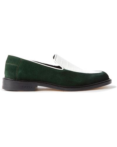 VINNY'S Suede And Croc-effect Leather Loafers - Black