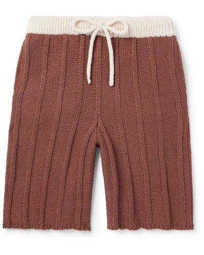 The Elder Statesman Beach Guy Straight-leg Ribbed Cotton Drawstring Shorts - Red