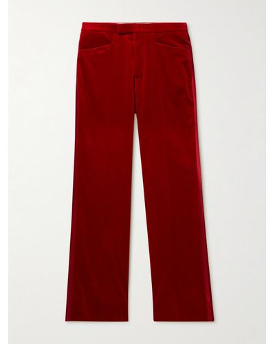 Gucci Bootcut Silk Satin-Trimmed Stretch-Velvet Trousers - Rot