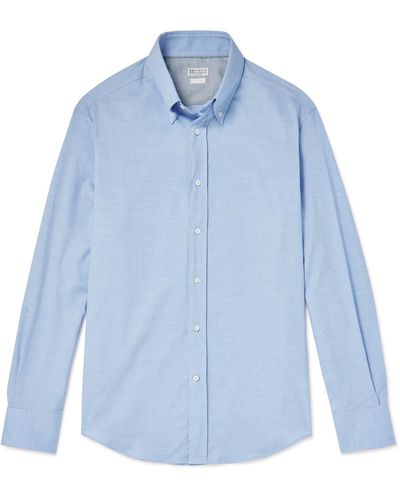 Brunello Cucinelli Slim-fit Button-down Cotton-flannel Shirt - Blue