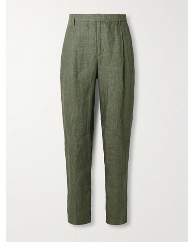 Sunspel Straight-leg Pleated Linen Suit Trousers - Green
