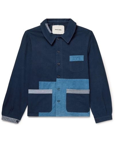 STORY mfg. French Logo-embroidered Patchwork Organic Cotton-canvas Jacket - Blue