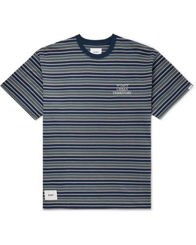 WTAPS Logo-embroidered Striped Cotton-jersey T-shirt - Blue