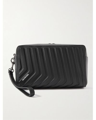 Balenciaga Car Logo-print Embossed Full-grain Leather Wash Bag - Black