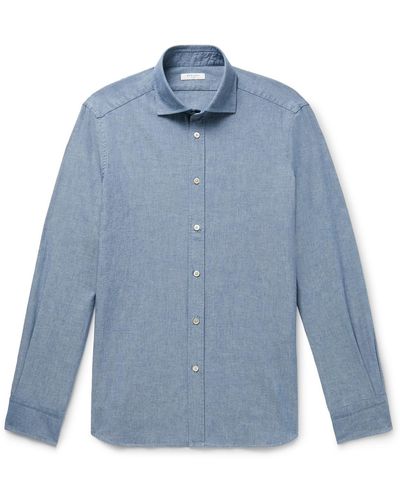 Boglioli Slim-fit Cutaway-collar Cotton-chambray Shirt - Blue