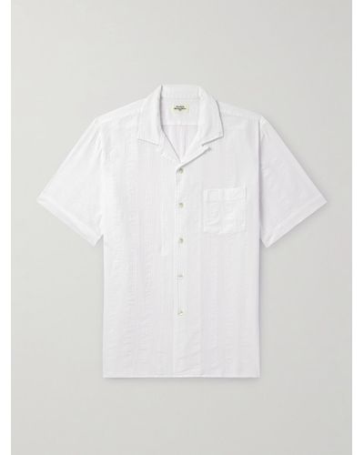 Hartford Convertible-collar Striped Cotton-dobby Shirt - White