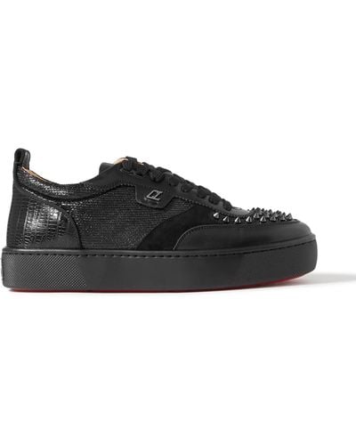 Christian Louboutin Happrui Spikes Suede And Leather-trimmed Mesh Sneakers - Black
