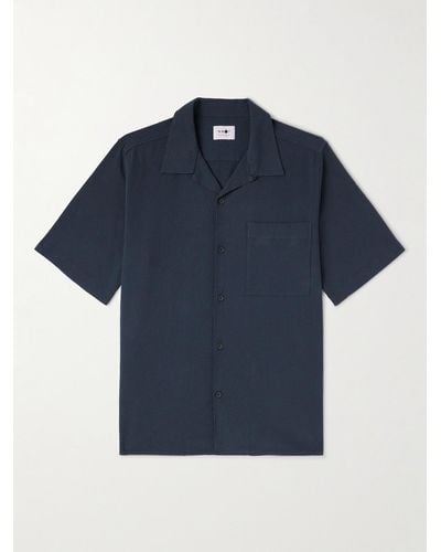 NN07 Julio 1040 Convertible-collar Stretch Organic Cotton-seersucker Shirt - Blue