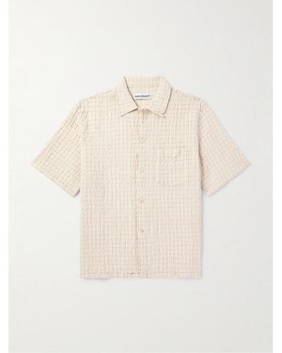 Our Legacy Checked Cotton And Linen-blend Seersucker Shirt - Natural