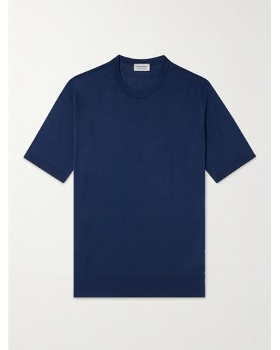 John Smedley T-shirt slim-fit in cotone Sea Island Kempton - Blu