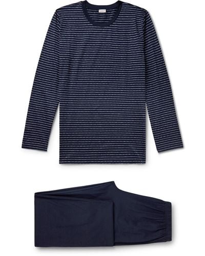 Zimmerli of Switzerland Striped Filo Di Scozia Cotton-jersey Pajama Set - Blue