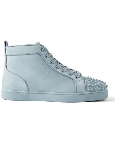 Christian Louboutin Lou Spikes Orlato Suede High-top Sneakers - Blue