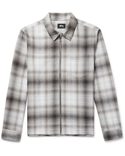 Stussy Checked Cotton-flannel Zip-up Overshirt - Gray