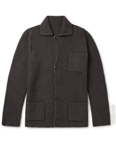 Anderson & Sheppard Slim-fit Textured Wool And Cashmere-blend Cardigan - Black
