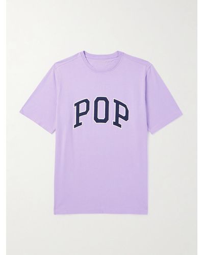 Pop Trading Co. T-Shirt aus Baumwoll-Jersey mit Logostickerei - Lila
