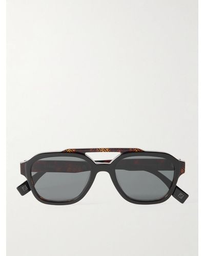 Fendi Occhiali da sole in acetato tartarugato stile aviator con logo stampato - Nero