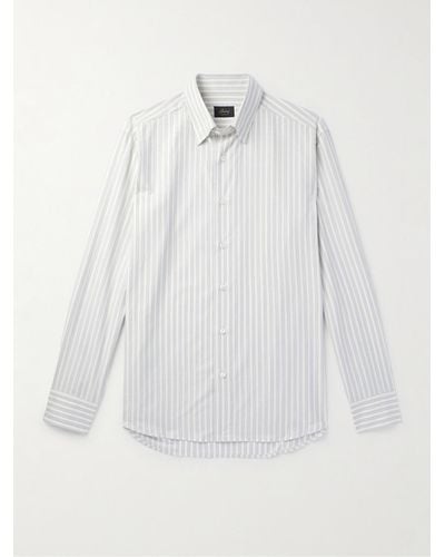 Brioni Button-down Collar Striped Cotton And Silk-blend Shirt - White