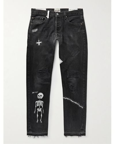 GALLERY DEPT. Slim-fit Straight-leg Painted Embroidered Distressed Jeans - Black