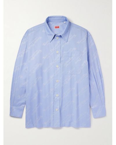KENZO VERDY Oversized-Hemd aus Baumwoll-Jacquard mit Logomuster - Blau