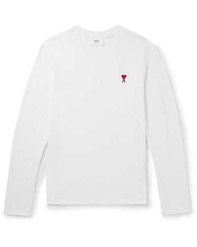 Ami Paris Logo-embroidered Organic Cotton-jersey T-shirt - White