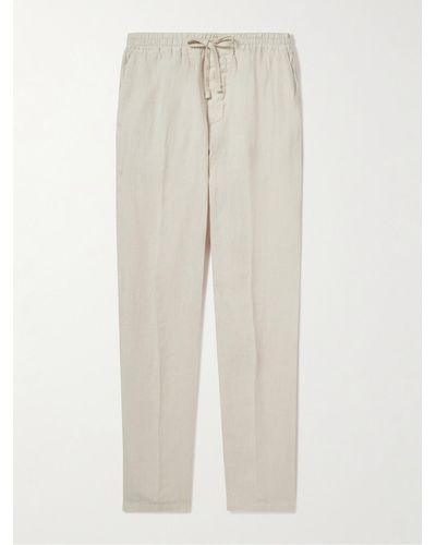 Altea Pantaloni a gamba dritta in lino con coulisse - Bianco