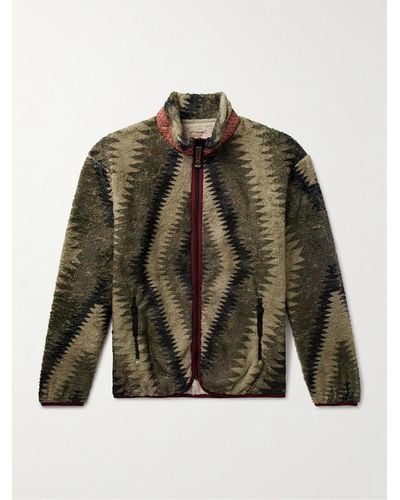 Kapital Jacquard-trimmed Printed Fleece Jacket - Green