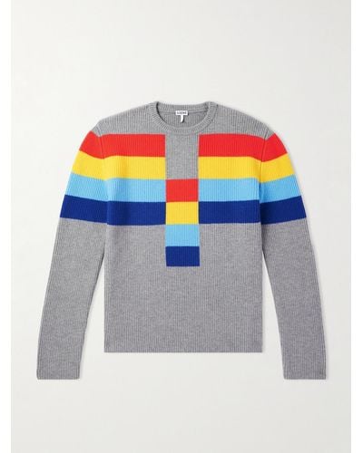 Loewe Striped-pattern Wool-knit Sweater X - Grey