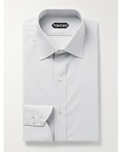 Tom Ford Schmal geschnittenes Hemd aus Baumwollpopeline mit Glencheck-Muster und Cutaway-Kragen - Weiß