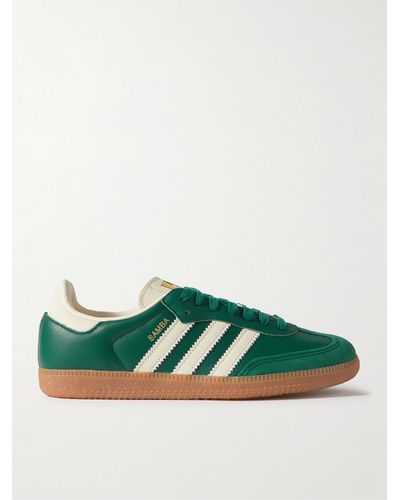 adidas Originals Samba Suede-trimmed Leather Trainers - Green