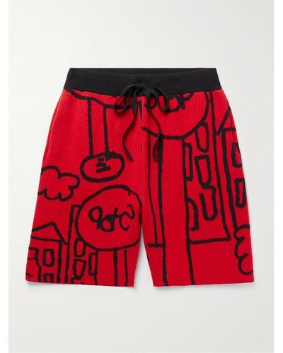 The Elder Statesman Inner City Arts Cashmere-jacquard Shorts - Red