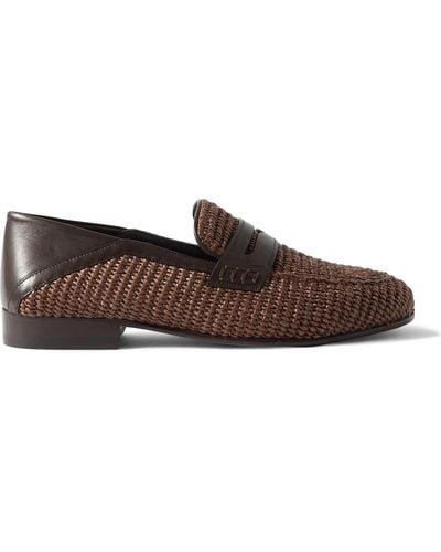 Manolo Blahnik Padstow Leather-trimmed Raffia Loafers - Brown