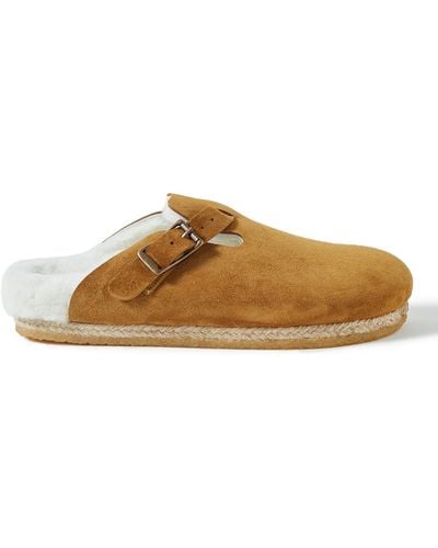 Yuketen Sal-1 Shearling-lined Suede Sandals - Brown
