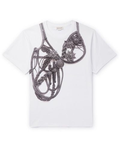 Alexander McQueen Slim-fit Printed Cotton-jersey T-shirt - White