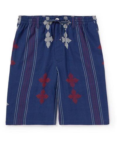 Kardo Kobe Embroidered Striped Cotton Shorts - Blue