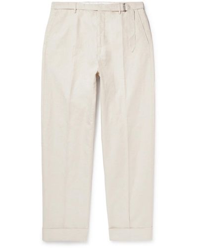 Incotex Straight-leg Belted Cotton And Linen-blend Pants - White