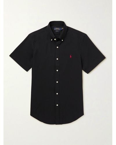 Polo Ralph Lauren Slim-Fit Button-Down Collar Logo-Embroidered Cotton-Blend Poplin Shirt - Schwarz