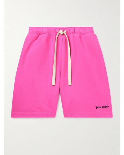 Palm Angels Wide-leg Logo-embroidered Cotton-jersey Drawstring Shorts - Pink