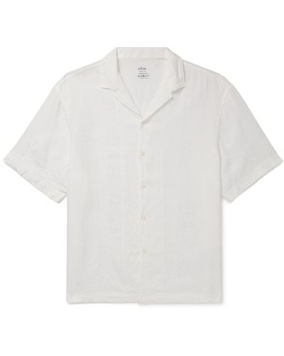 Altea Bart Camp-collar Garment-dyed Linen Shirt - White