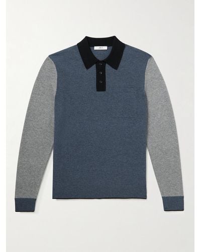MR P. Colour-block Merino Wool Polo Shirt - Blue