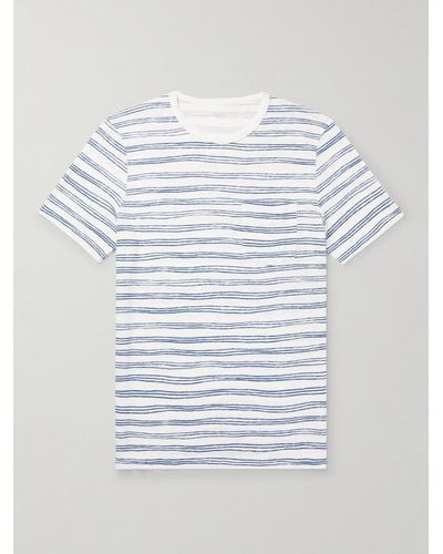 Hartford Slim-fit Striped Linen T-shirt - Blue