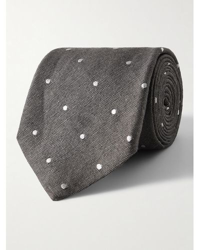 Paul Smith 8cm Polka-dot Linen And Silk-blend Tie - Grey
