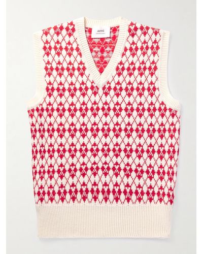 Ami Paris Logo-jacquard Knitted Jumper Vest - Red